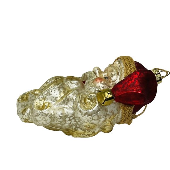 JUMBO 6 Inch Blown Glass Santa Face With Brass Tone Bell Christmas Ornament - Picture 6 of 13